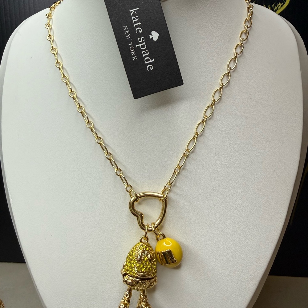 Kate Spade New York M&M Yellow Crystal Charm Necklace Gold Tone NWT Candy